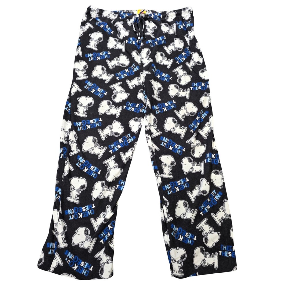 Peanuts Snoopy Fleece Pajama Pants Women's Size XL Black Check Out These Guns